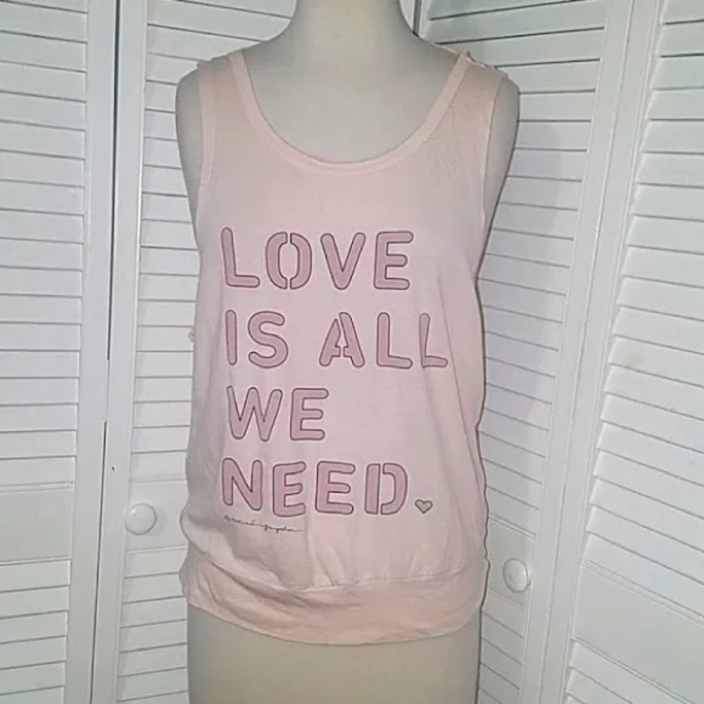 Spiritual gangster blush pink Love is all we Need yoga tank, cotton, size medium